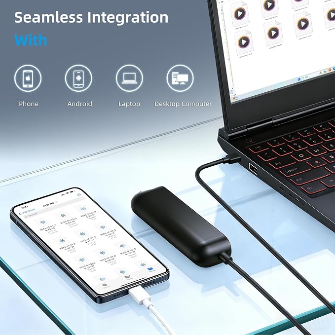 128G Magnetic Voice Activated Recorder,40 Days Continuous Recording Device,5000mAh Audio Recorder with AI-Intelligent Triple Noise Reduction,Voice Recorder with Playback for Work Lectures Meeting