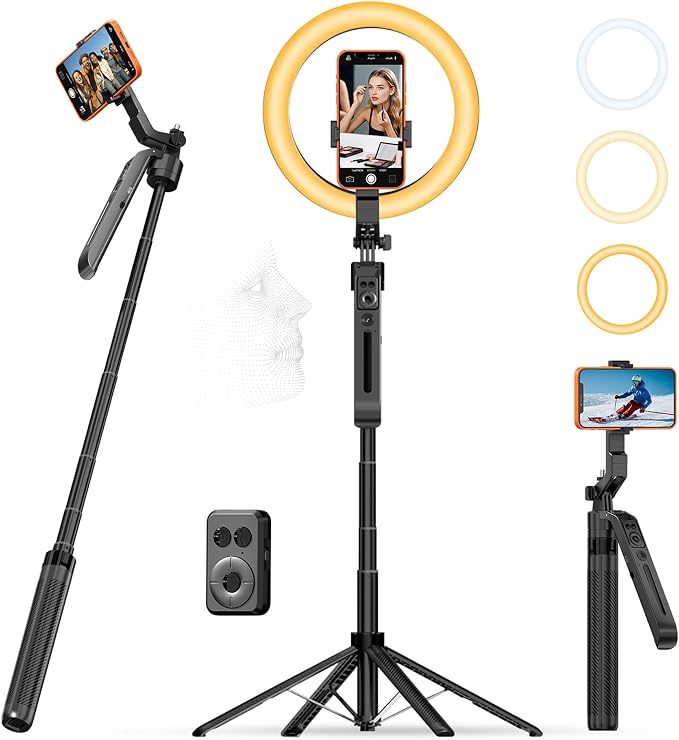 10" Ring Light with 71" Phone Tripod Stand Auto Face Tracking, Vlogging Kit for iPhone Tripod with Remote, Dimmable LED Circle Round Light for TikTok/Makeup/YouTube/Live Steaming