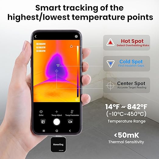 Thermal Camera, Thermal Imaging Camera for Android, 128x96 Ture IR Resolution Infrared Camera, 14℉ to 842℉（-10℃ to 450℃), 10 Color Palettes