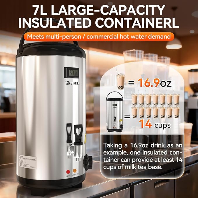 Electric Insulated Beverage Dispenser with Stand 2 Gallon Hot & Cold Drink Dispenser 86-230℉ Adjustable Temperature Real-Time Temperature Display for Tea and Coffee (Silver)