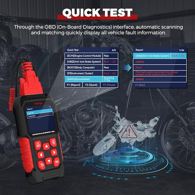 M4-EU Motorcycle OBD2 Scanner Full System Diagnostic Scan Tool | Honda Yamaha Kawasaki Suzuki KTM Vespa, ABS TPMS IMMO ECU Reset, Bidirectional Test, Battery Test, Lifetime Updates