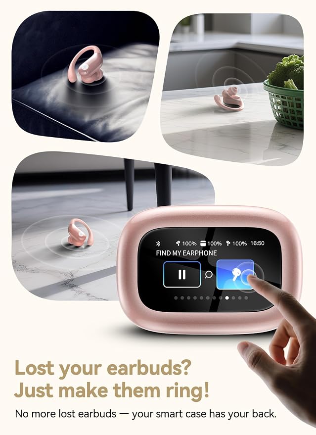 jaddsa Wireless Earbuds with ENC Noise Cancellation, Touch-Screen Control, IPX7 Waterproof, Deep Bass Stereo for Running – Rose Pink