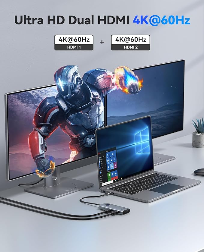 ORICO USB C Docking Station Dual Monitor, 8-in-1 Laptop Docking Station with 2 HDMI 4K@60Hz, 100W PD, USB-A&C 3.0, SD/TF, USB C Dock Compatible with MackBook/Dell XPS/HP/Surface