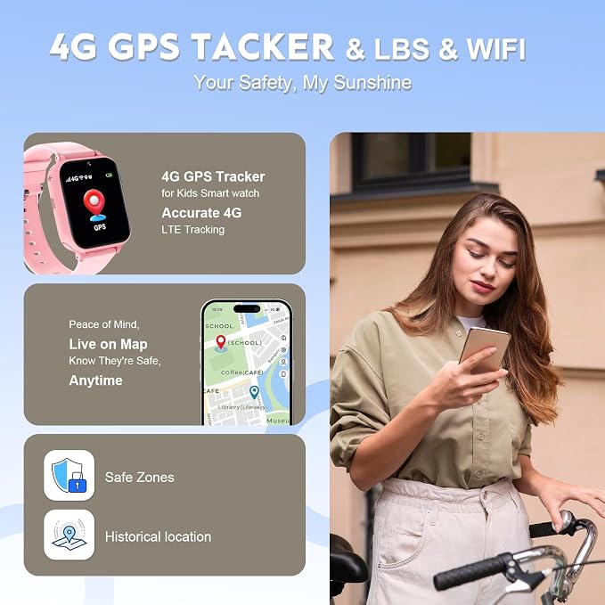 4G Kids Smart Watch for Boys Girls with GPS Tracker, Kid Smartwatch Phone Call SOS Video Call for Kids Birthday Gift Ages 4-12