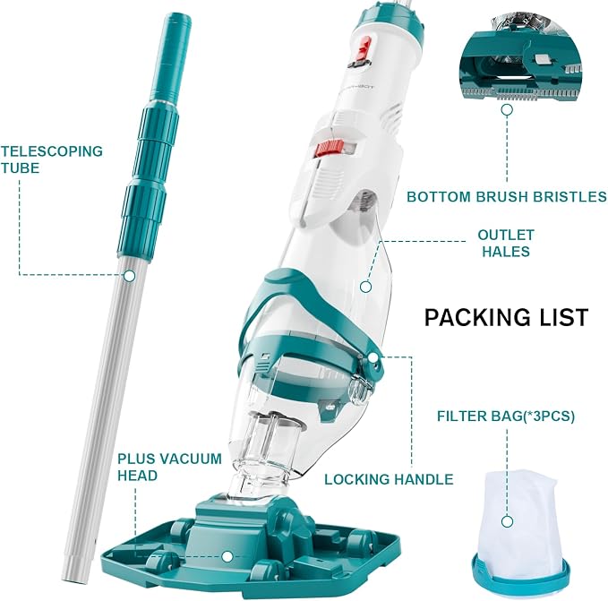 Starrybot 2026 Upgraded Cordless Pool Vacuum for Above Ground Pools, Dual Modes High-Flow/Strong-Suction, 19 GPM, 90 Mins Runtime, Handheld Pool Cleaner with Telescopic Pole, 3 Filter Bags
