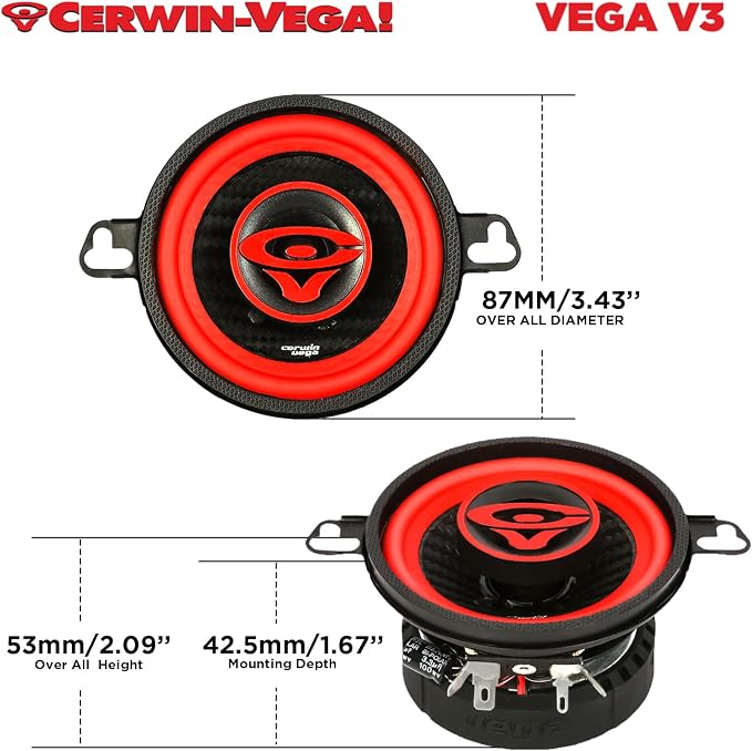 CERWIN-VEGA! V3 3.5" VEGA 2-Way 180 Watts 4 Ohm Coaxial Full Range Speakers(Pair)