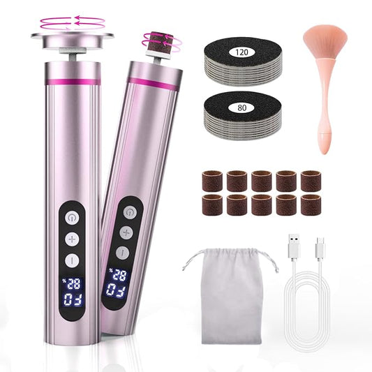 Electric Foot Callus Remover, 2-in-1 Rechargeable Pedicure Tool with Adjustable Speed, LED Display, Sanding Discs & Nail Drill Bits, Professional Electric Foot File for Smooth Soft Feet
