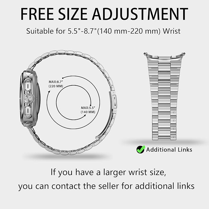 Stainless Steel Metal Band Compatible Samsung Galaxy Watch Ultra 47mm(2025 2024) with Case,Replacement Business 22mm Strap for Galaxy Watch 7 8 Ultra for Men (black+silver)