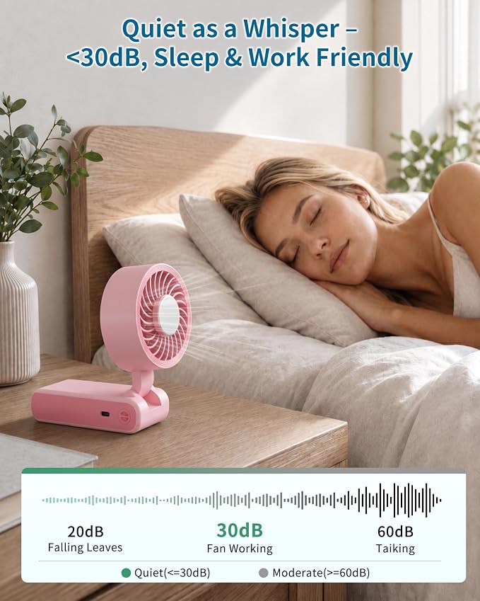 Portable Handheld Fan with Ice Cooling, 100 Speed Rechargeable Mini Desk Fan, Up to 12Hrs Cooling, Powerful Folding Personal Fan for Travel, Camping, Office (Pink)