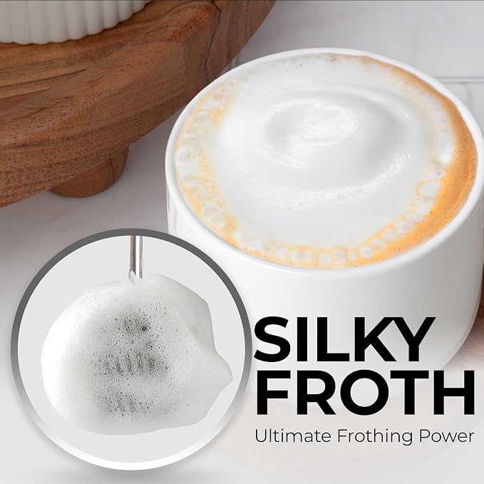 Zulay Kitchen Powerful Milk Frother Wand With Duracell Batteries - Ultra Fast Handheld Drink Mixer - Electric Whisk Foam Maker for Coffee, Lattes, Cappuccino & Matcha - Triple Whisk - White & Black