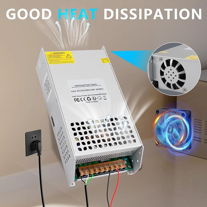 24V 50A 1200W Power Supply Transformer, 110V AC to DC 24v Converter Adapter 50A 1200W SMPS, DC Switching Power Supply for LED Strip Motor Pump CCTV Camera System Car Stereo 3D Printer