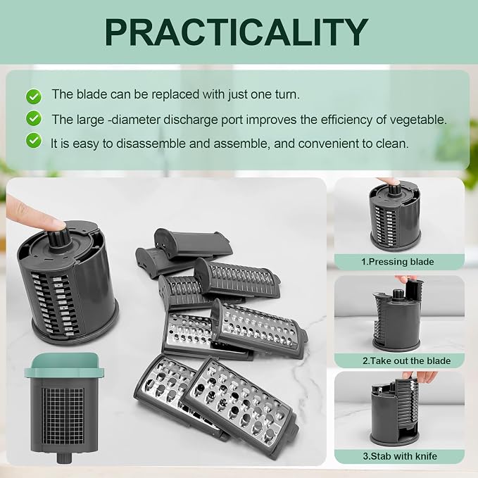 Upgraded 8-in-1 Electric Cheese Grater & Electric Cheese Shredder with 8 Interchangeable Blades for Cheese, Vegetables, Fruits and Nuts