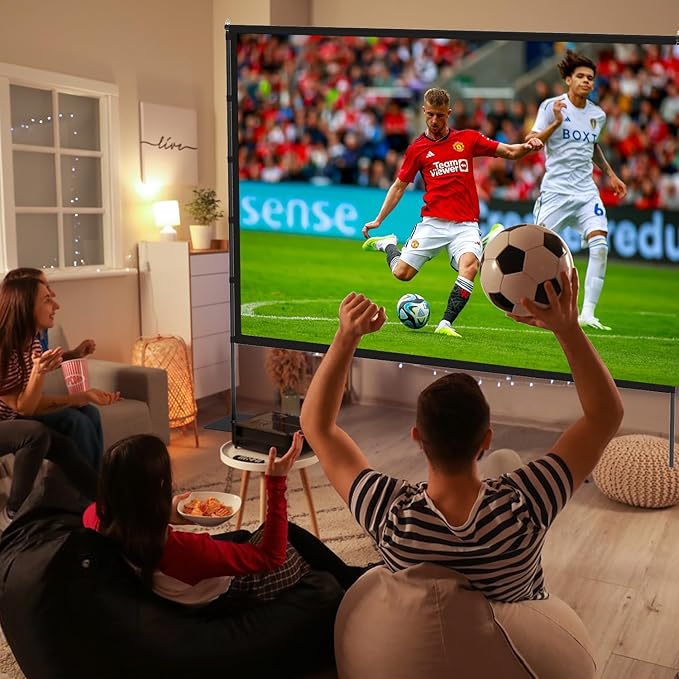 STWUI Outdoor Projector Screen with Stand - 120 Inch Portable Projector Screen Indoor and Outdoor Projector Screens 16:9 4K HD Wrinkle Free Lightweight Movie Screen with Carry Bag,Enioy Movie Nights