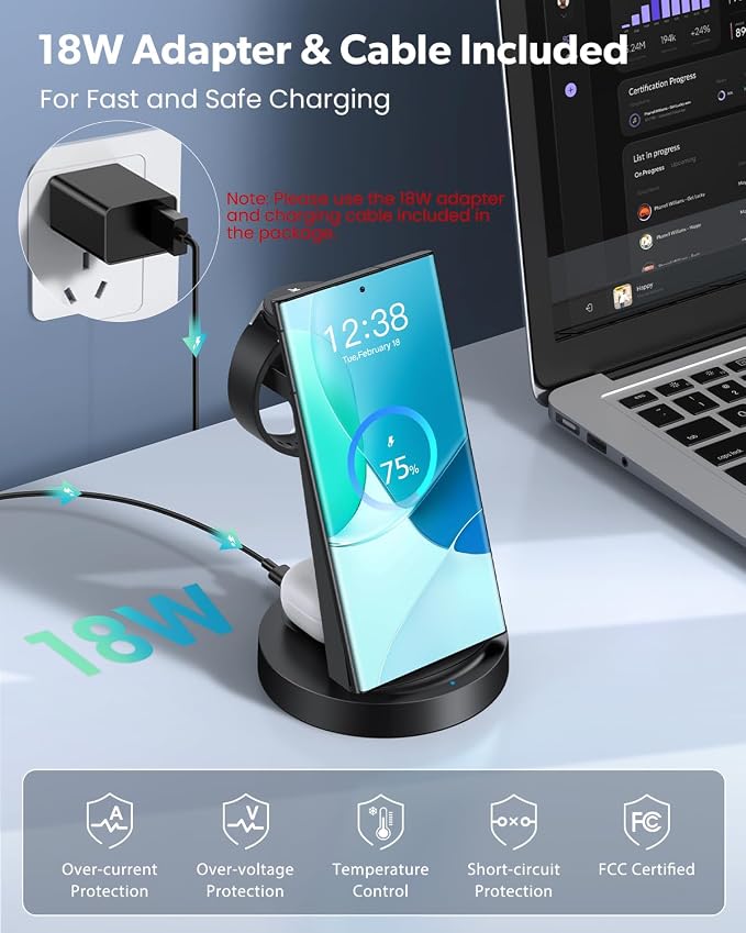 Wireless Charger for Samsung: 3 in 1 Wireless Charging Station for Samsung Galaxy Watch 8 7 6 5 4 3 Pro Classic Galaxy Buds - Charger Dock Stand for S26 S25 S24 Ultra S23 S22 S21 Note Z Fold Android