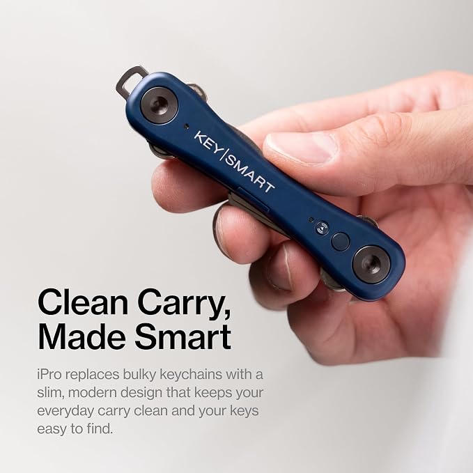 KeySmart iPro - Key Finder Locator with Sound, Keychain Key Holder, Apple Find My App Compatible, Key Organizer, Compact Clutter-Free Key Chain Tracker, Rechargeable Battery (Up to 14 Keys, Blue)