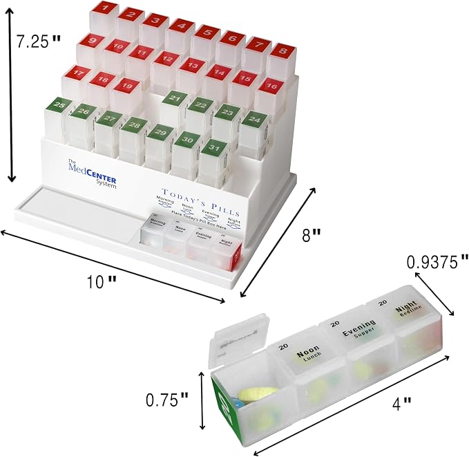 Medcenter Monthly Pill Box Organizer HSA/FSA, 4 Times a Day, Large 31 Daily Pill Cases with Compartments for Vitamins, Supplements, Medication, 31 Day Pill Organizer