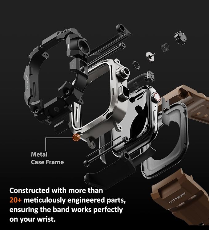ULTIMAL Rugged Case with Band for Apple Watch Band 45mm,Compatible with Apple Watch Series 9/8/7 45mm,Military Grade Shockproof Bumper Cover for iWatch Tactical Band Men (Coffee Brown, 45mm)