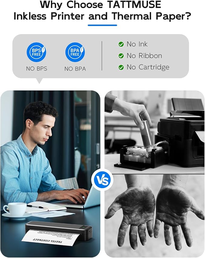 Portable Printers Wireless for Travel, A285M Bluetooth Inkless Thermal Printer Support 8.5" X 11" US Letter, Mobile Printer for Phone Laptop, with Case & 4 Rolls Thermal Paper, for Home Office Receipt