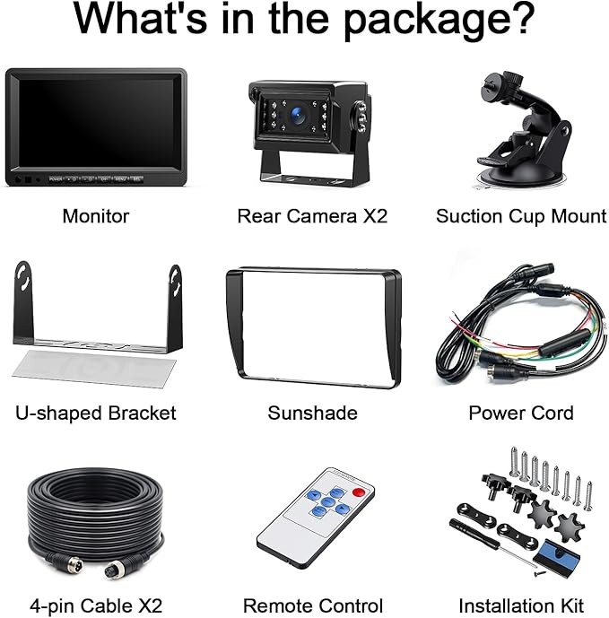 Fookoo 7" AHD 1080P Wired Backup Dual Camera System, Waterproof Vibration-Proof Rear View Cameras IR Night Vision for Tractor/Excavator/Harvester/Bulldozer/Crop Sprayer/Agricultural Equipment - DY702