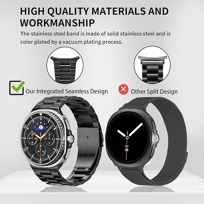 GOLDTOLUCK No Gap Stainless Steel Band Compatible with Samsung Galaxy Watch 8 7 6 5 4 Classic FE Pro Ultra 40mm 44mm 46mm 43mm 47mm 45mm 42mm Replacement Men Women Milanese Metal Elegant Casual