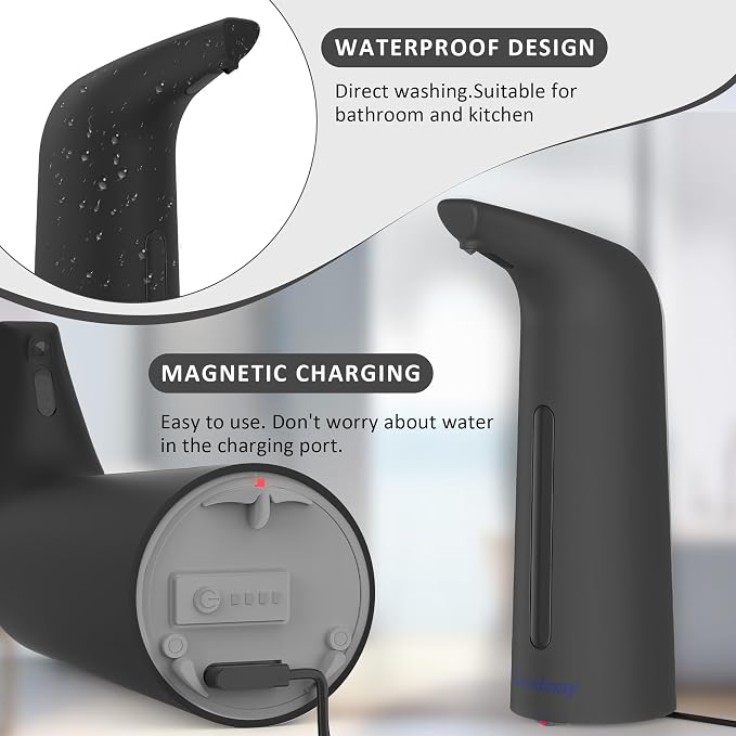 Convenient Automatic Soap Dispenser,4 Adjustable Levels Touchless Hand Sanitizer Pump with Infrared Sensor, 400 ml Countertop Electric Soap Dispenser for Bathroom,Kitchen (BlackBlack)