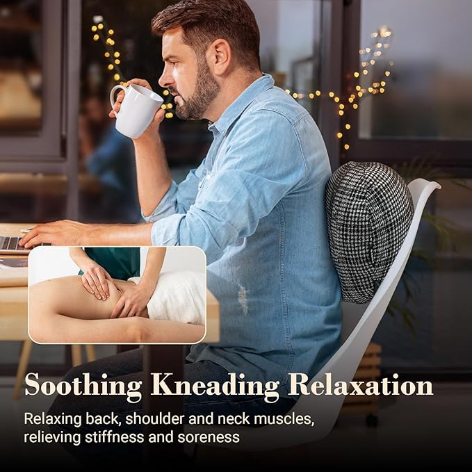 CuPiLo Back Massager for Pain Relief, Mothers Day Gifts for Women Men FSA Eligible HSA, Cordless 120min Neck and Back Massager, Plush Skin-Friendly Kneading Massage Pillow for Full Body Relaxation