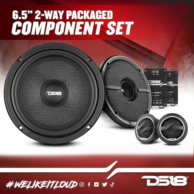 DS18 ZXI-62C 6.5" 2- Way Car Audio Component Speaker System with Kevlar Cone - Set of Woofer, Crossover & Tweeter