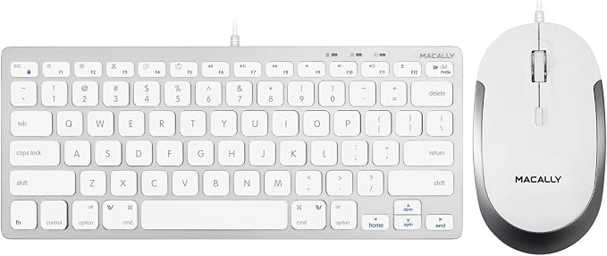 Macally Mini Wired Keyboard and a Quiet Wired Mouse, Office Essentials