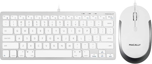 Macally Mini Wired Keyboard and a Quiet Wired Mouse, Office Essentials