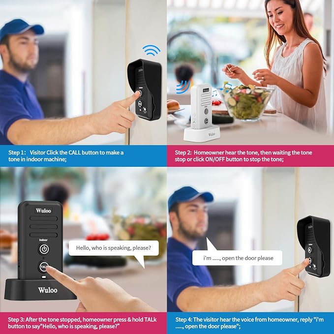 Wuloo Wireless Intercom Doorbells for Home Classroom, Intercomunicador Waterproof Electronic Doorbell Chime with 1/2 Mile Range 3 Volume Levels Rechargeable Battery (Black, 1&1)