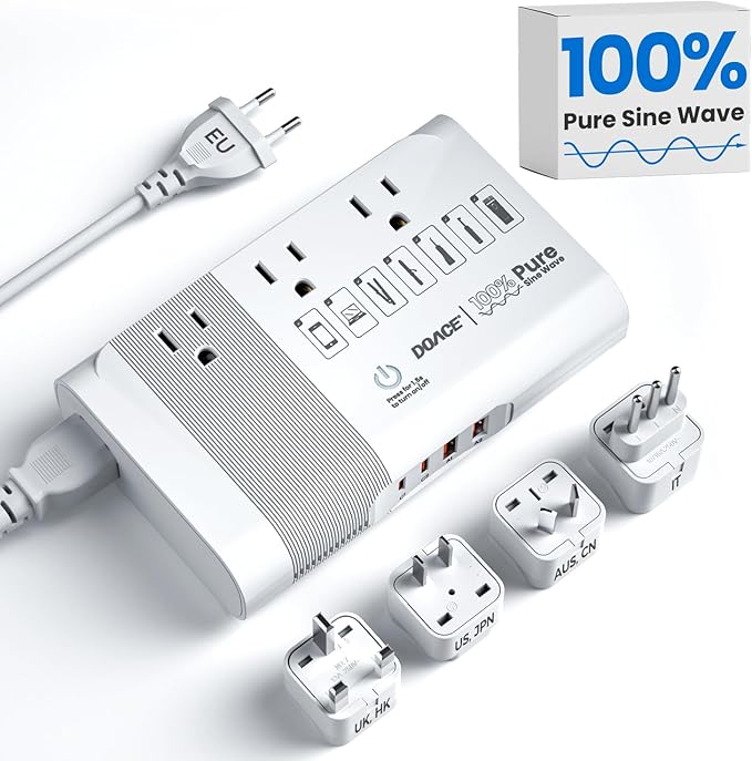 [Game-Changer] DOACE 500W Max 220V to 110V Converter, 50Hz to 60Hz Voltage Converter for European Travel, 100% Pure Sine Wave Power Converter US to Europe for CPAP Hair Straightener Laptop Cell Phone