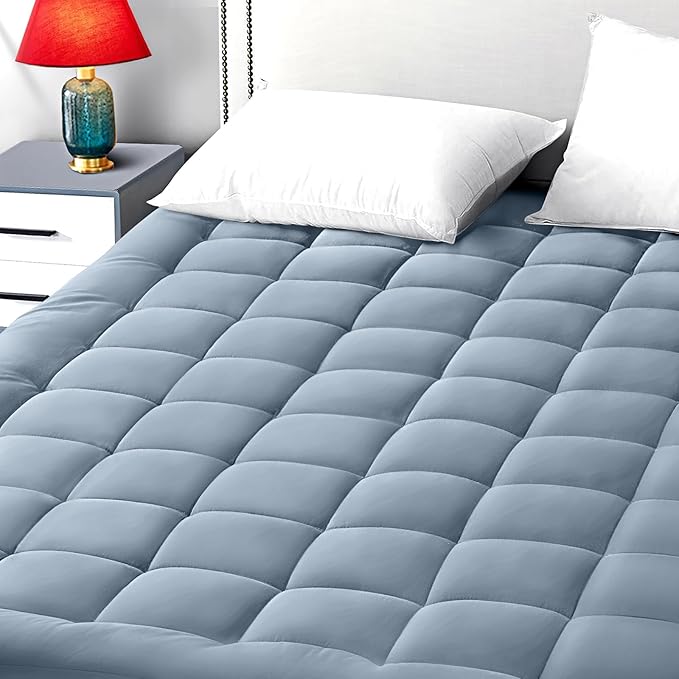 EASELAND King Size Mattress Pad Pillow Top Mattress Cover Quilted Fitted Mattress Protector 8-21" Deep Pocket Cooling Mattress Topper (78x80 Inches, Dusty Blue)