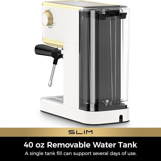 CHULUX Slim Espresso Machine with Milk Frother, 20 Bar Professional Italian Pump Espresso Coffee Machine for Home Cappuccino & Latte Maker, Stainless Steel, White and Gold