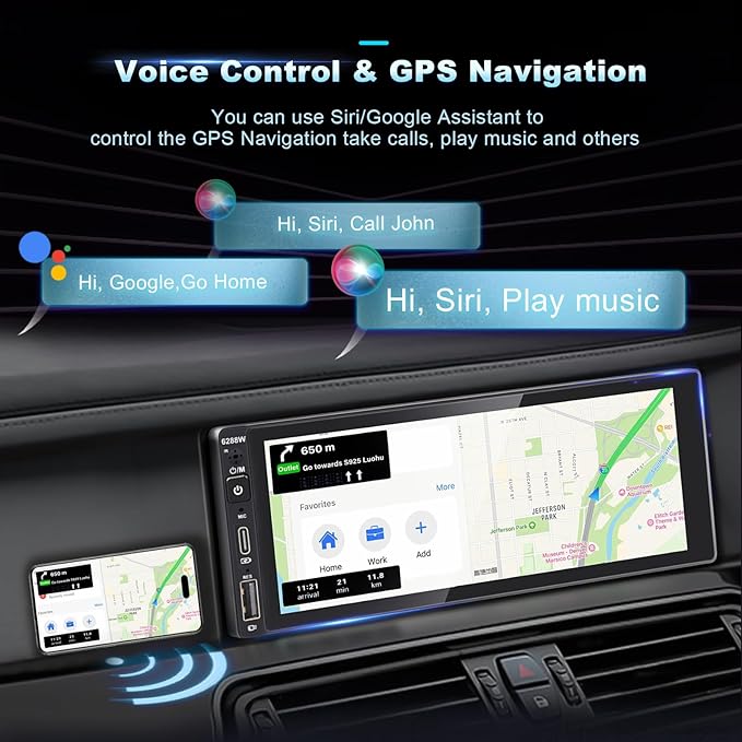 Wireless Single Din Car Stereo with Apple Carplay,IPS Touch Screen Car Radio with Bluetooth,Backup Camera,FM/AM Car Radio,Car Play Android Auto,AUXTF,Type-C,USB