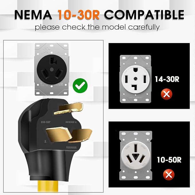 30Amp to 20Amp 110V Adapter, Compatible with NEMA 10-30P to 4X 5-20R/15R with 20 Amp Circuit Breaker, 240V to 120V Dryer Power Distribution Adapter (10 FT)
