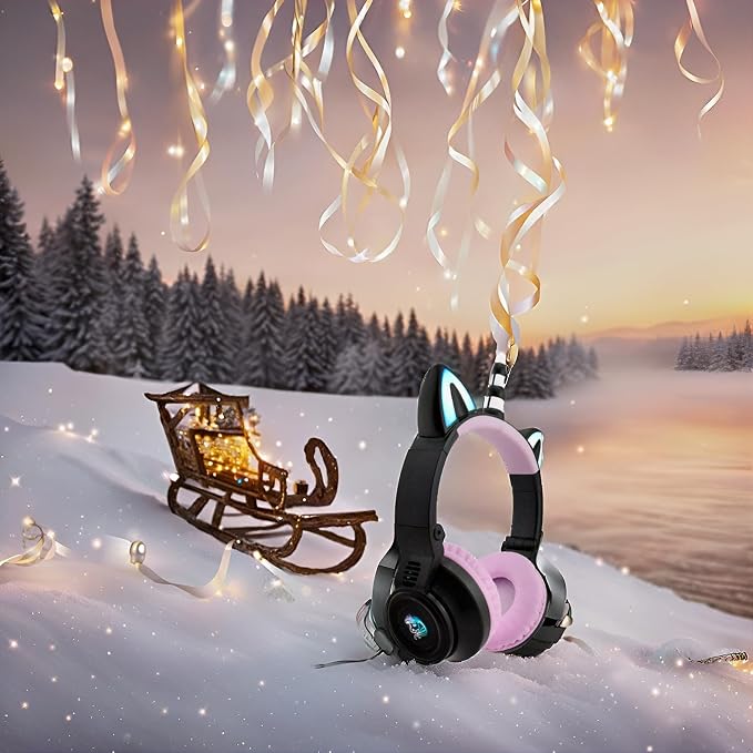 Unicorn Headphones for Girls,Bluetooth Unicorn Headphones Toddler School Laptop Cellphones Plane use, Light Up Wireless Kid Headphone Birthday Gifts (Black)