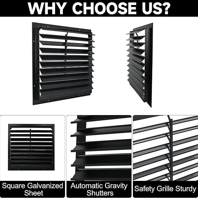 20 Inch Automatic Exhaust Shutter Louver Vent, 2Pcs Aluminum Gravity Shutters Louver for Windows Outside, Home Attics, Greenhouse Vent