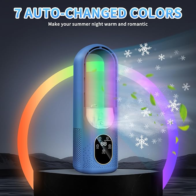 Desk Fan Bladeless - 6-Speed Portable Air Conditioner Fan - 3-in-1 Personal Cooling Fan -Small AC Unit With 200ml Water Tank/1-6H Timer/USB Powered Evaporative Air Cooler Table Fan for Bedroom Office