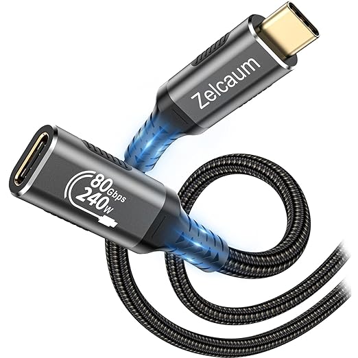 120Gbps Bandwidth USB C Thunderbolt 5 Extension Cable, 80Gbps Date Transfer Cable Extender, 16K 8K 4K Video Sync Display 240W Charging, Compatible with Thunderbolt 4/3 USB-C USB4 Gen4, 2.6FT