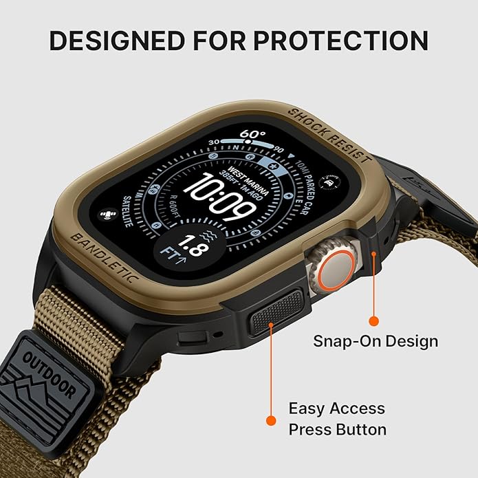 Bandletic Rugged Case with Band Compatible with Apple Watch 49mm(Ultra 3/2/1),46mm(Series 11/10), 45mm(Seriess 9/8/7),44mm(SE3/SE2/SE/6/5/4), Protective Cover Sport Accessories for iWatch Men