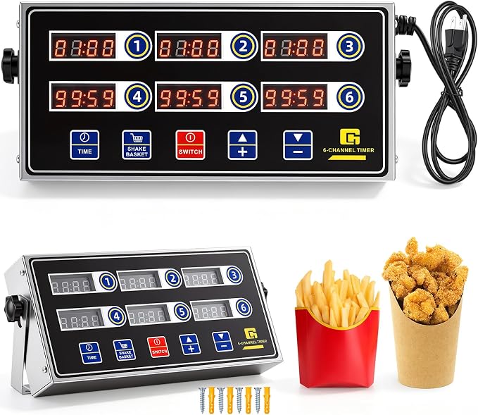 Relaxweex 2 Pack Commercial 6 Channel Digital Kitchen Timer, Multi-Countdown Timer with Loud Alarm & Large LCD Display, Wall Mount or Countertop for Restaurant, Fry Station, Baking & Lab Use