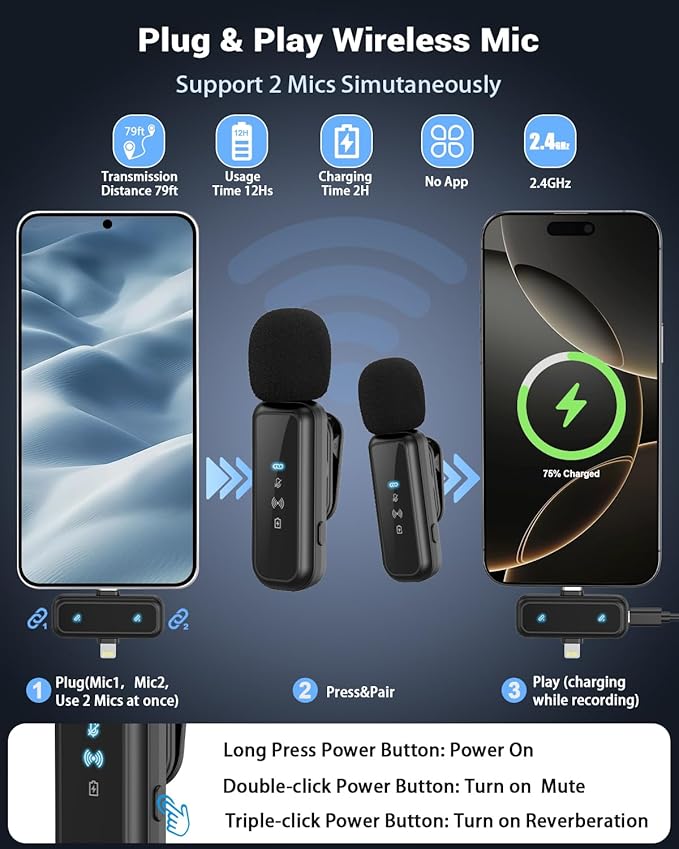 Vlogging Kit for iPhone/Android, 10'' Selfie Ring Light with Stand, 57'' Extendable Tripod, Desktop Tripod, Wireless Microphone - YouTube Starter Kit, Content Creator Essentials for TikTok,Live Stream