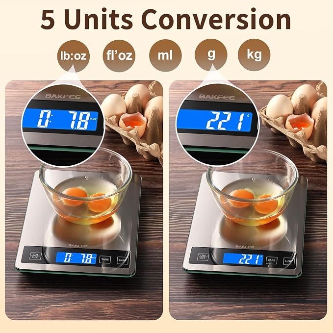 Food Scale, 33lb Digital Kitchen Scale with Stainless Steel & Tempered Glass, USB Rechargeable, 1g/0.05oz Precise Weighing, Splash-Resistant and Sturdy Surface, for Cooking, Baking, Weight Loss