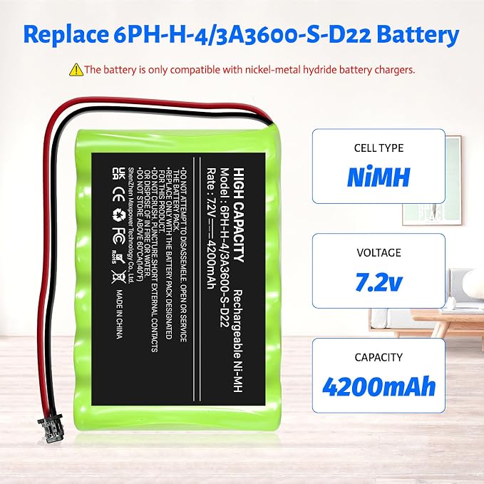Upgraded Replacement Battery for ADT DSC IMPASSA 9057 SCW9055 SCW9057 BH7236-SS 17000145 17000152 Wireless Home Security System Alarm Control Panel DSC 6PH-H-4/3A3600-S-D22 Ni-MH (2 Pin Connector)