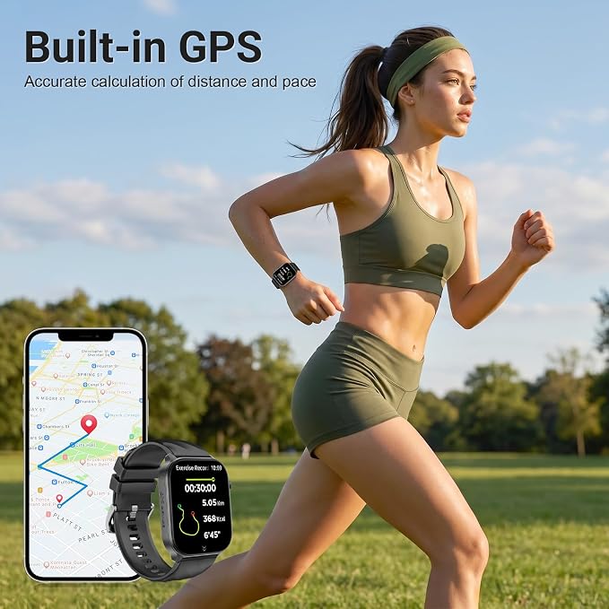 Smart Watch for Men Women with Built-in GPS, Answer/Make Calls, 2.01" Smartwatch for iPhone/Android Phones, Fitness Watch with 110+ Sports Modes Heart Rate/Sleep Monitor, 1 ATM Waterproof (Black)