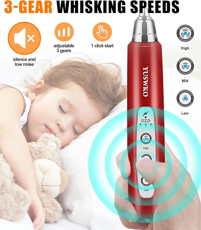 YUSWKO Milk Frother Handheld with 3 Heads, Electric Whisk Drink Foam Mixer with USB Rechargeable 3 Speeds, Mini Frother for Coffee Latte, Cappuccino, Hot Chocolate, Egg