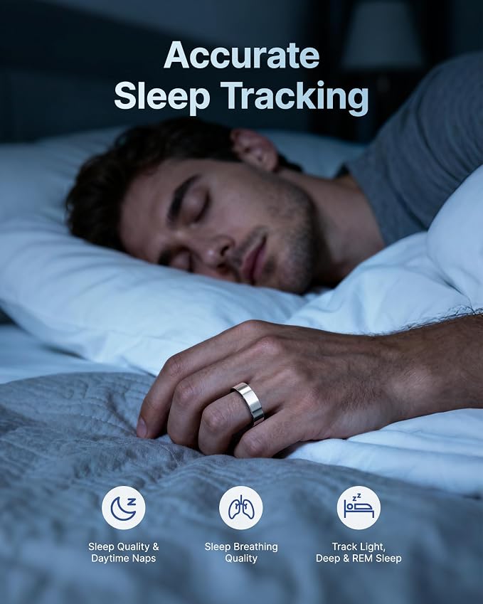 Smart Ring for Women/Men, Fitness Tracker Ring with Call & Alarm Vibration, Heart Rate, Blood Oxygen, Sleep Tracker, Women Cycle Prediction, 5ATM Waterproof, No App Fees (Silver, 11#)