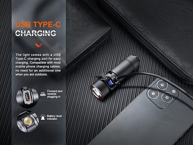 Fenix E18R V2.0 EDC Flashlight, 1200 Lumens USB-C Rechargeable Ultra Compact Pocket Light (Black)