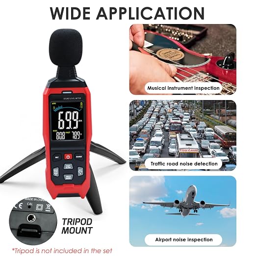 Decibel Meter Data Logger Digital Sound Level Meter with Alarm, A/C/Z Weighting dB SPL Meter 30~130dB, 1999 Data Record, Noise Measure Device with Data Hold Backlight for Home, Factory, Classroom