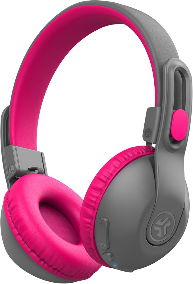 JLab, JBuddies Studio 2, Kids Headphones, Wireless Bluetooth On Ear, Volume Limiting, Foldable, Grey/Pink